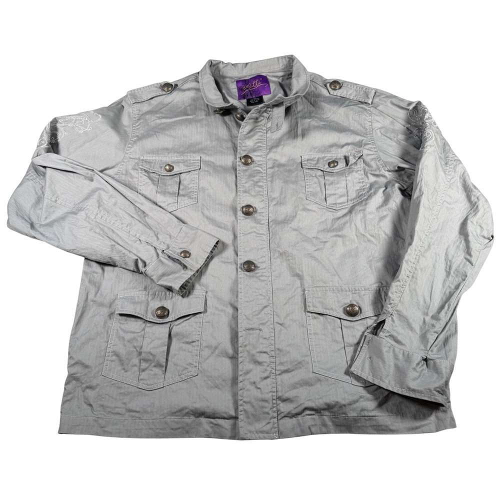 Atti Military Jacket Mens‎ XL Gray Embroidered Eagle Graphic Zip Utility Coat